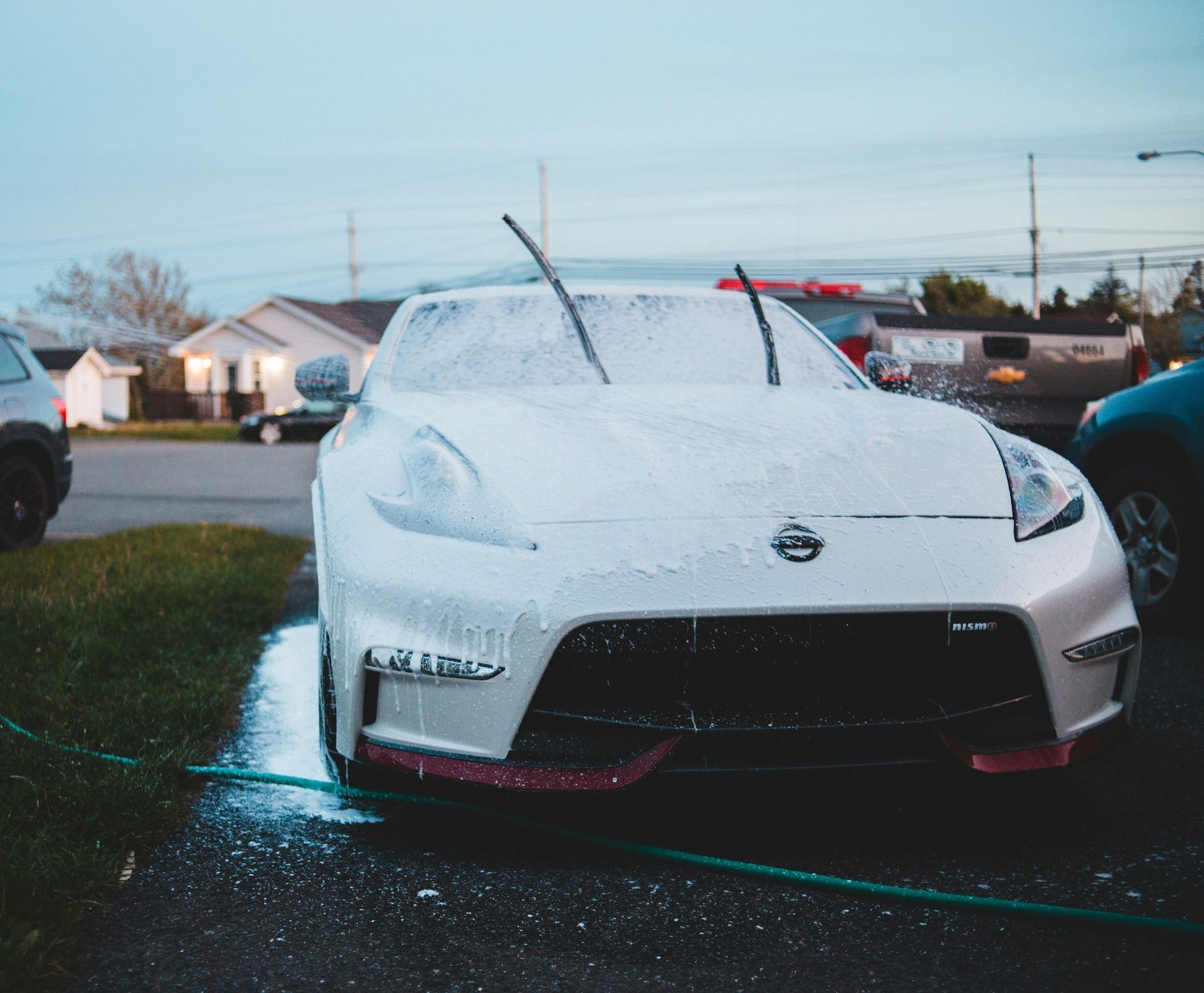 Foam Wash on white coupe